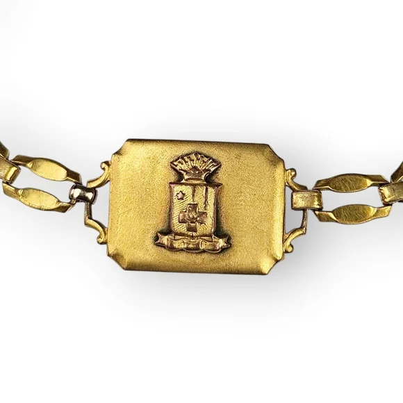 Sigma Phi Epsilon Chain Bracelet Satin Gold Plated Vintage Fraternity Shield 7" - Picture 1 of 10